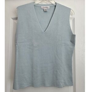 Brooks Brothers Silk Blend Sweater Vest Sleeveless V-Neck Top Light Blue L Beach